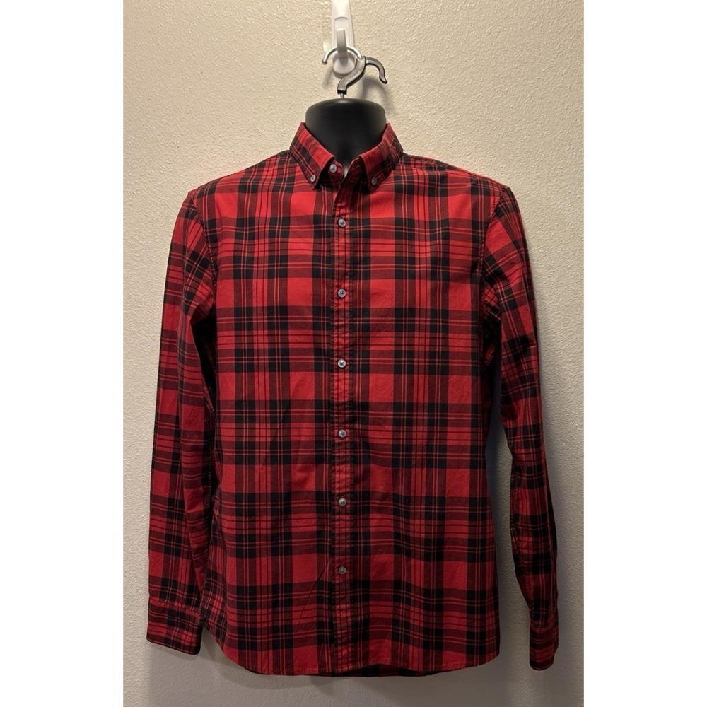 Michael Kors Dress Shirt Mens Medium Red Black Plaid Lightweight Button Up‎